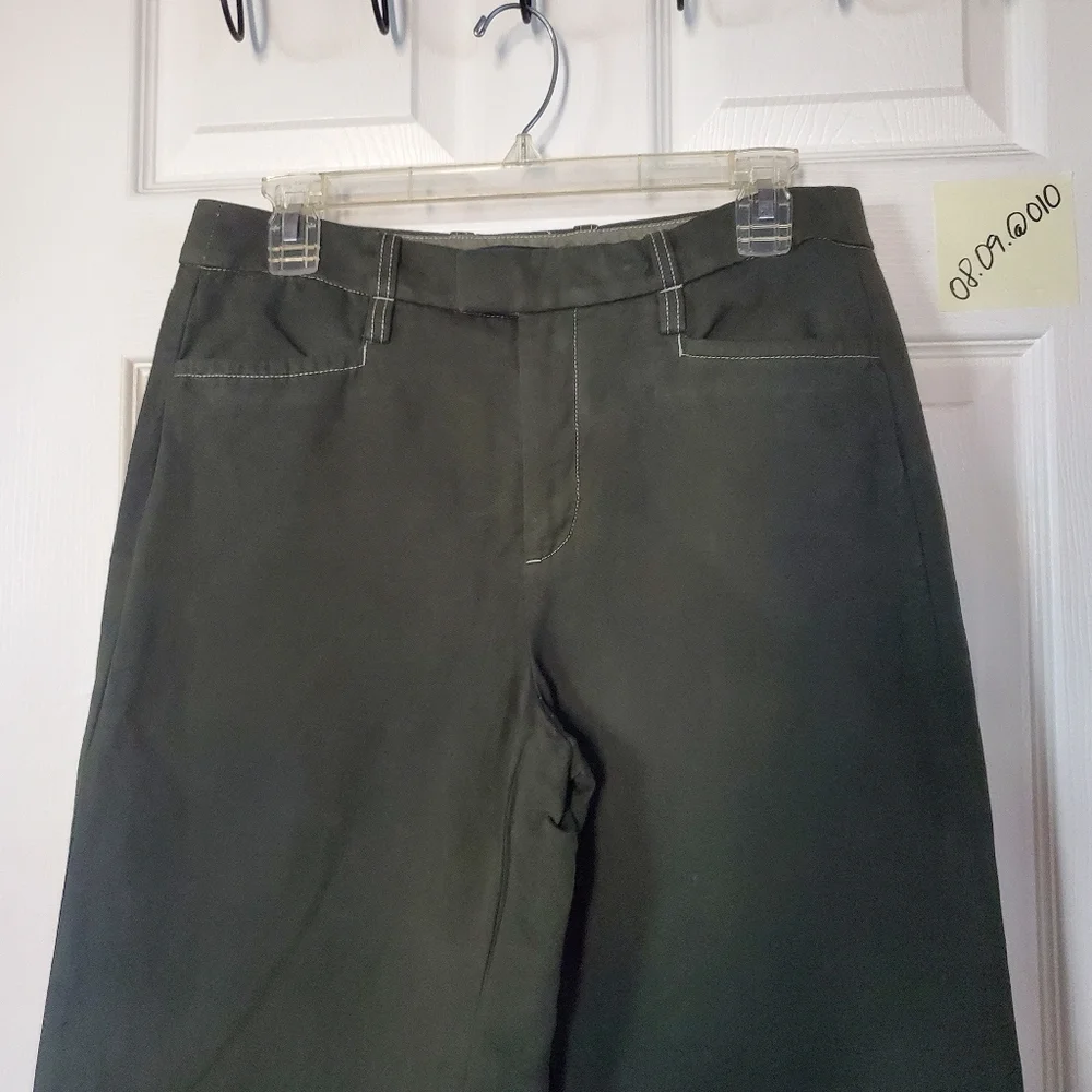 Banana Republic Linen Blend Olive Green Wide-leg Pants Preppy Casual Academia